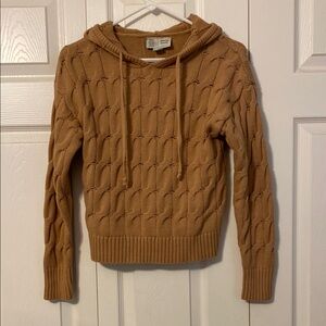 Anthropologie Tan Cable Knit Crew Neck Hoodie Sweater